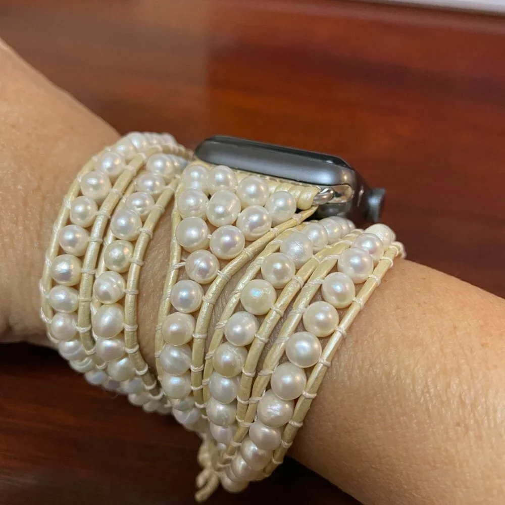 Victoria Emerson Freshwater Pearls on Ivory Apple Watch Strap